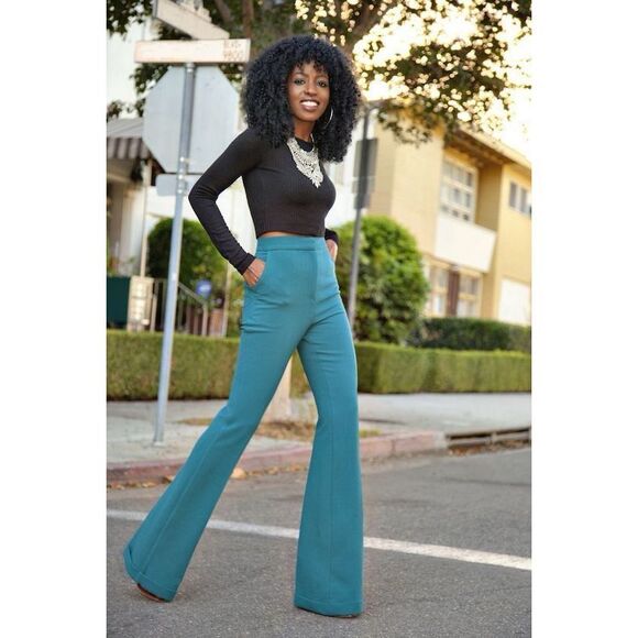 New ASOS Flare High Rise Dress Pants Pockets  Jade Green US Size 10 - Picture 16 of 16